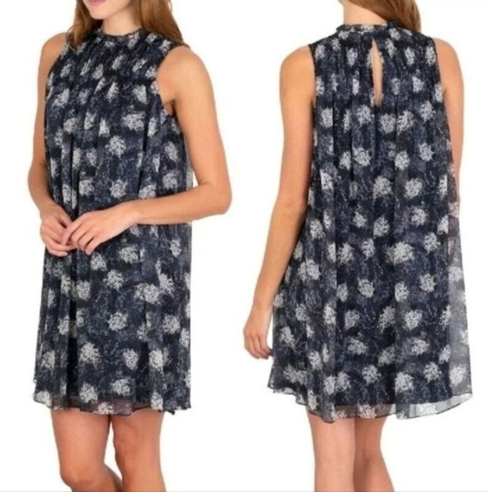 Joie Anthropologie Dress Size Medium M Baltic Print Mini Keyhole Floral Ruffled